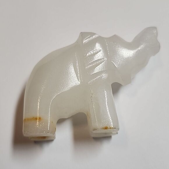 White Glass Elephant Figurine Trunk Raised Good Luck - Picture 2 of 3